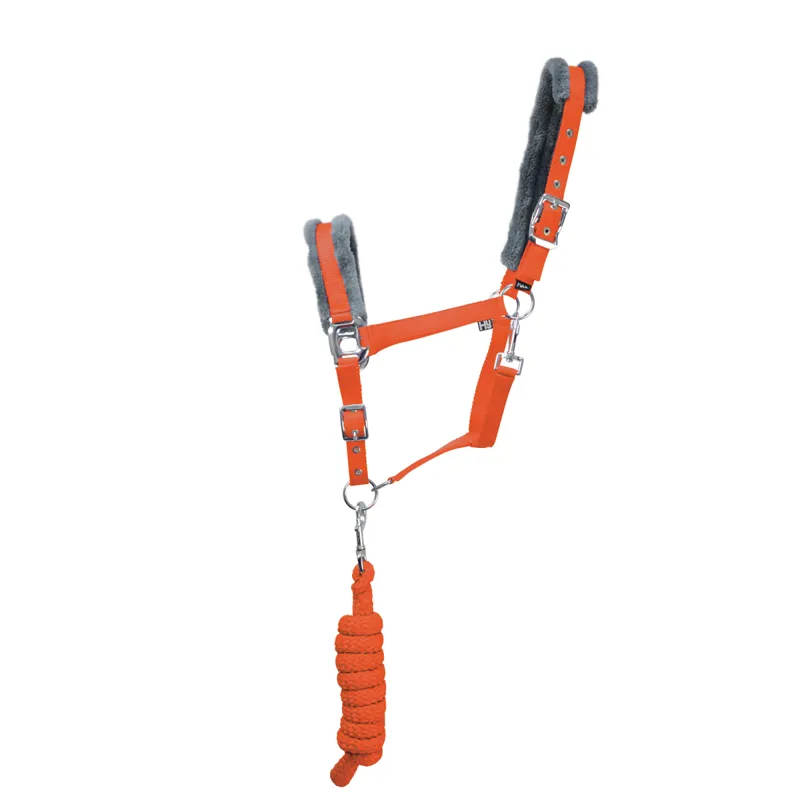 Hy Sport Active Head Collar and Lead Rope - Terracotta Orange/Grey